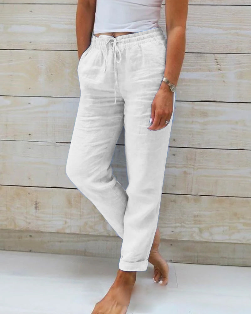 White cotton elastic-waist trousers