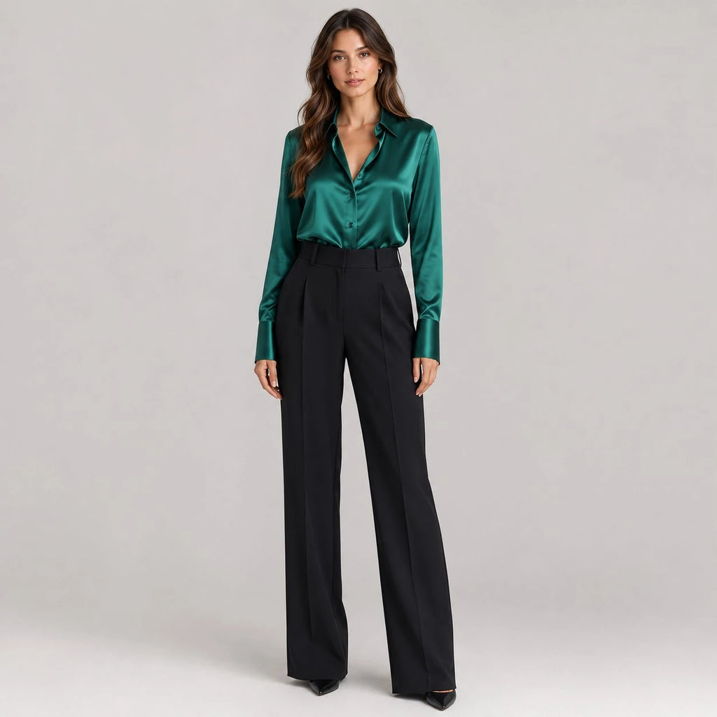 Women's Collared Button Up Blouse Long Sleeve Formal