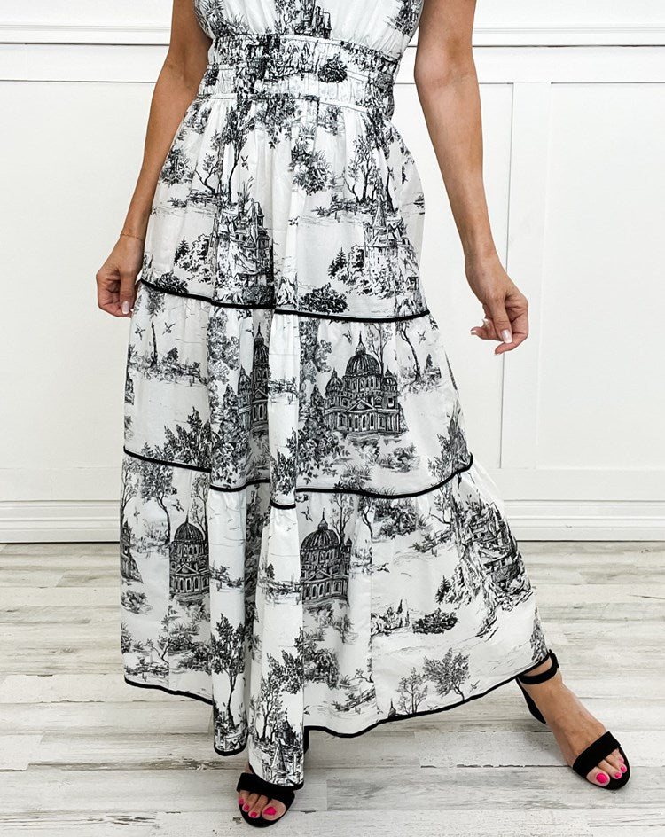 Toile print maxi dress side