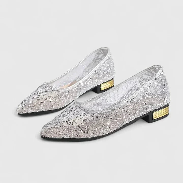Pointed toe studded ballet flats heel detail