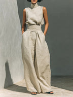 Mock-Neck Sleeveless Wide-Leg Trouser Set for Summer
