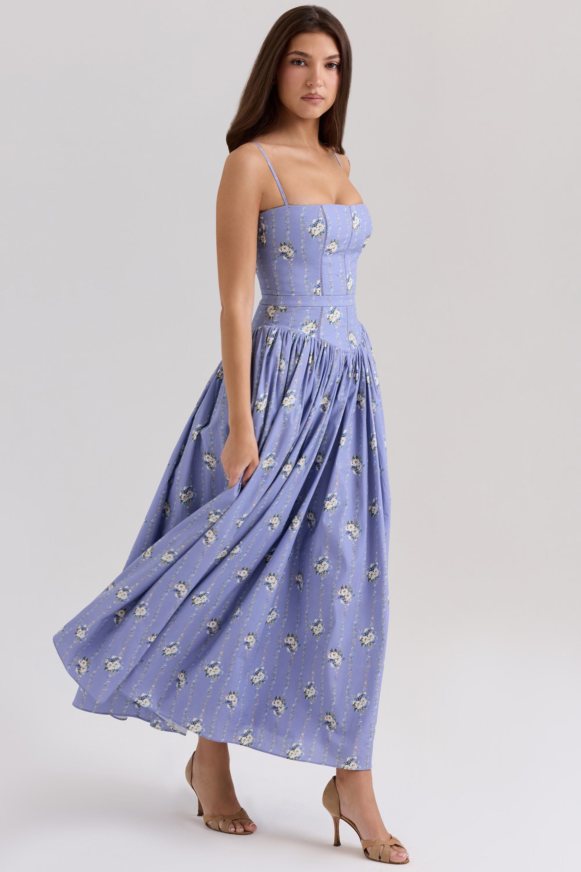 Corset midi dress in Daisies Print