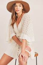 Cream lace crochet romper back view
