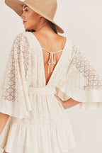 Cream lace crochet romper detail