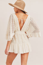 Cream lace crochet romper full look