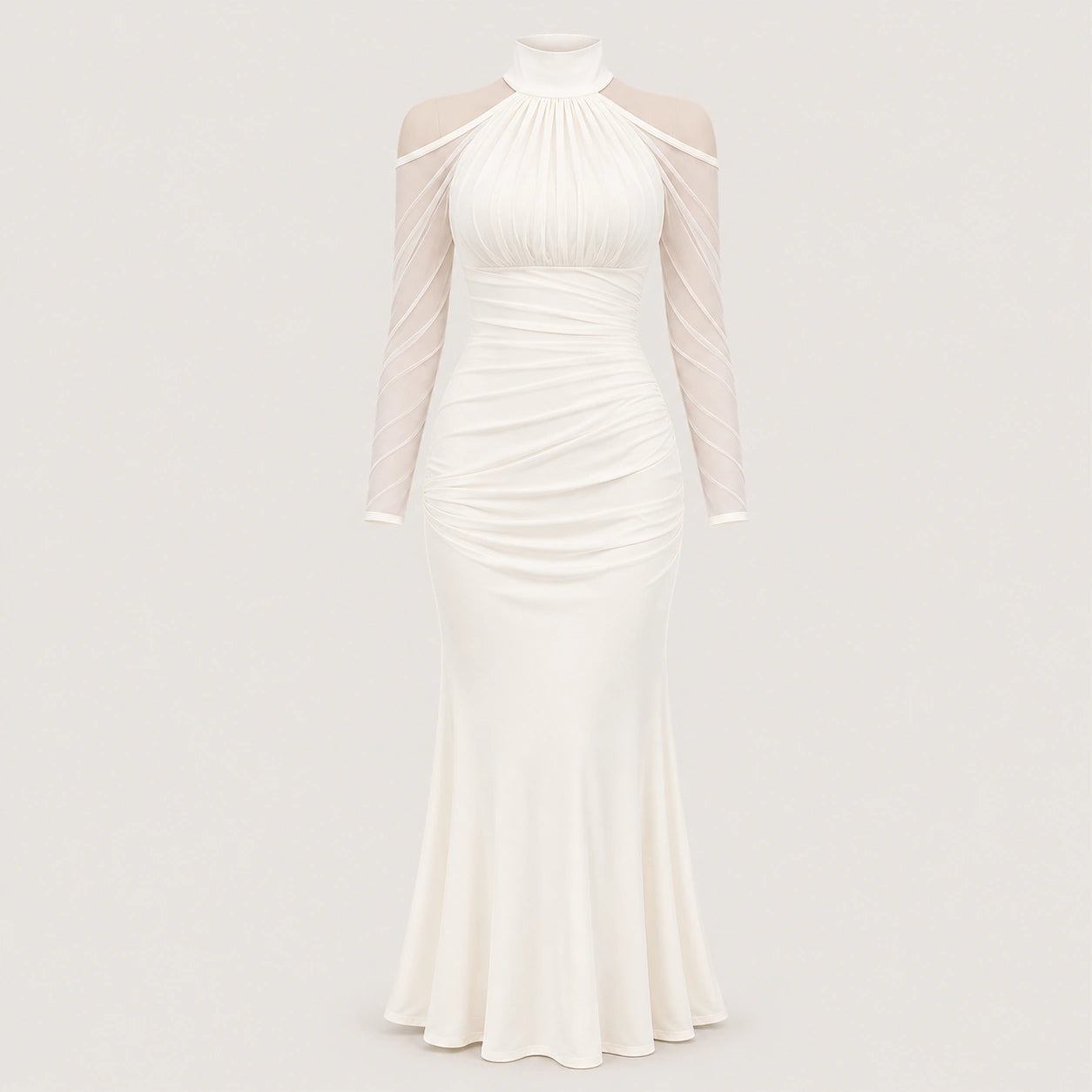 Robe de soirée à col montant froncé pour femmes, épaules dénudées