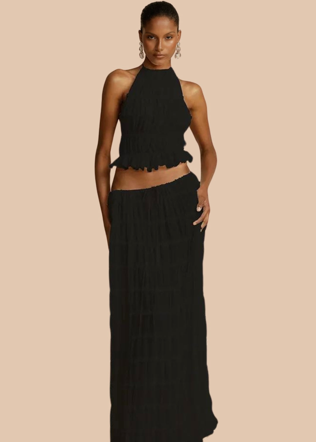 Backless two-piece skirt set in Black
