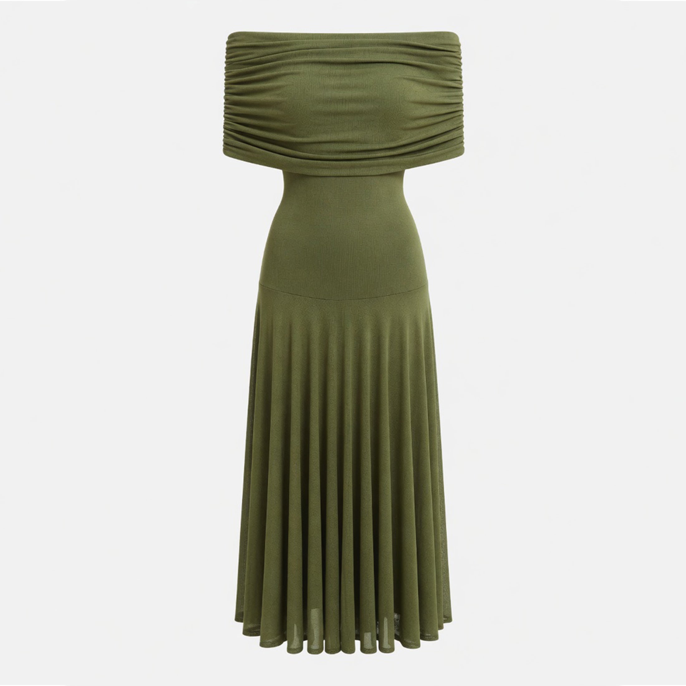 Robe midi froncée à épaules dénudées pour femmes été
