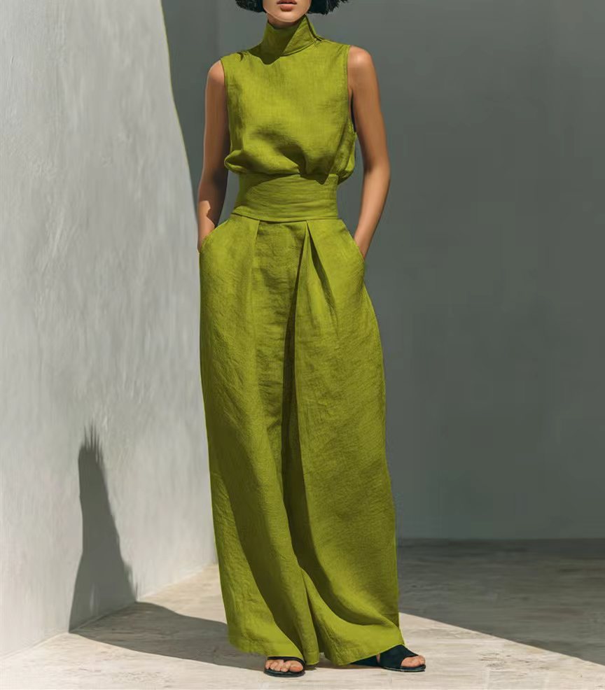Mock-Neck Sleeveless Wide-Leg Trouser Set for Summer