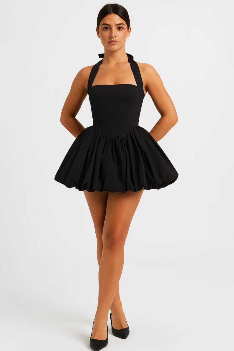 Black polka dot mini dress