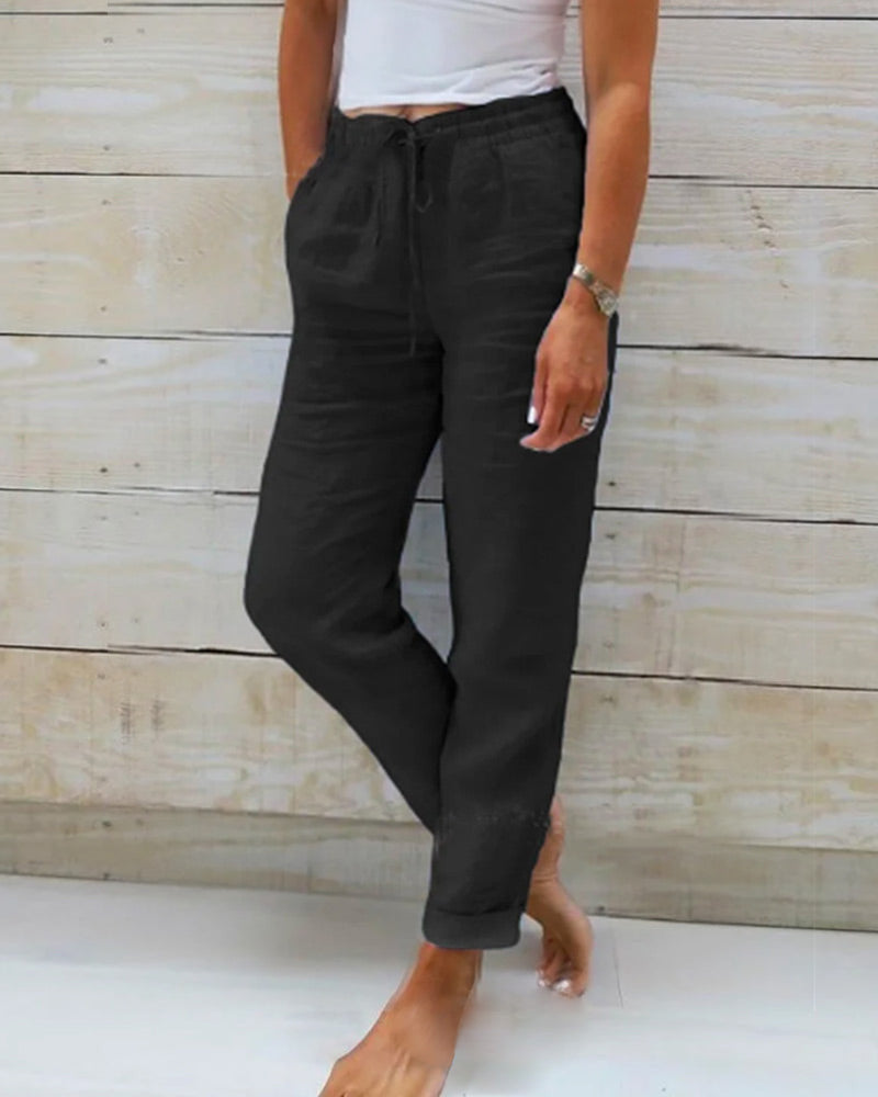 Black cotton elastic-waist trousers