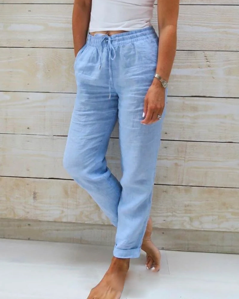 Blue cotton elastic-waist trousers