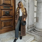 Trench Coat Longline Suede Belted for Autumn
