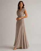 Robe maxi à col drapé froncé pour femmes, invitée de mariage
