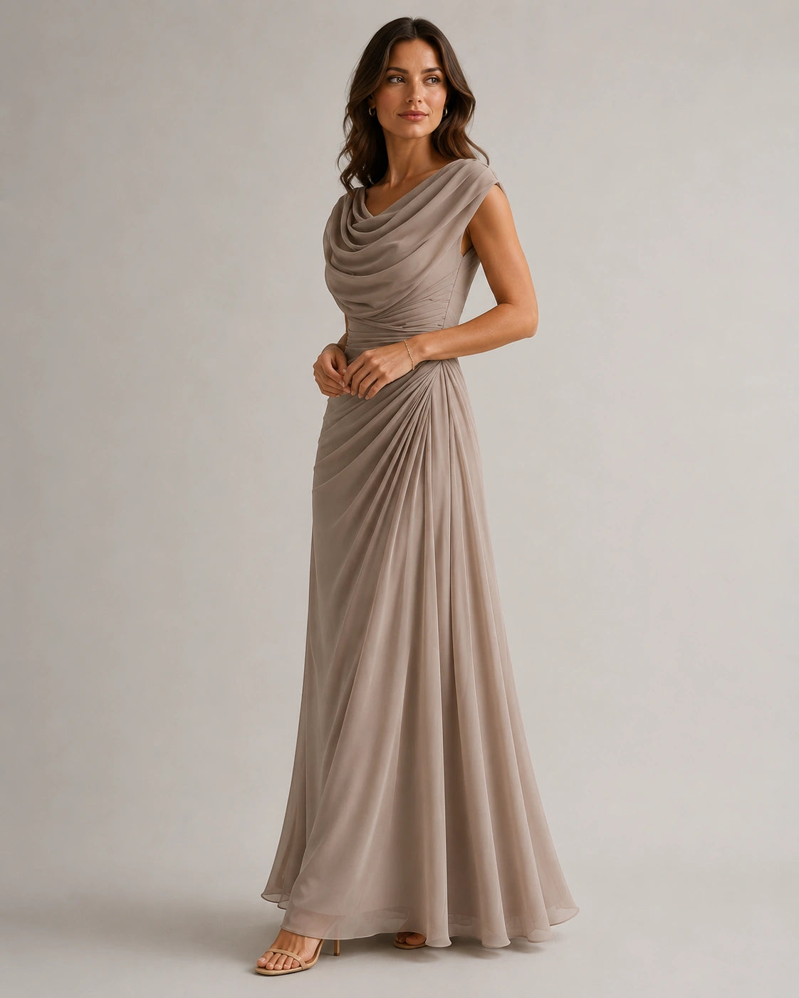 Robe maxi à col drapé froncé pour femmes, invitée de mariage