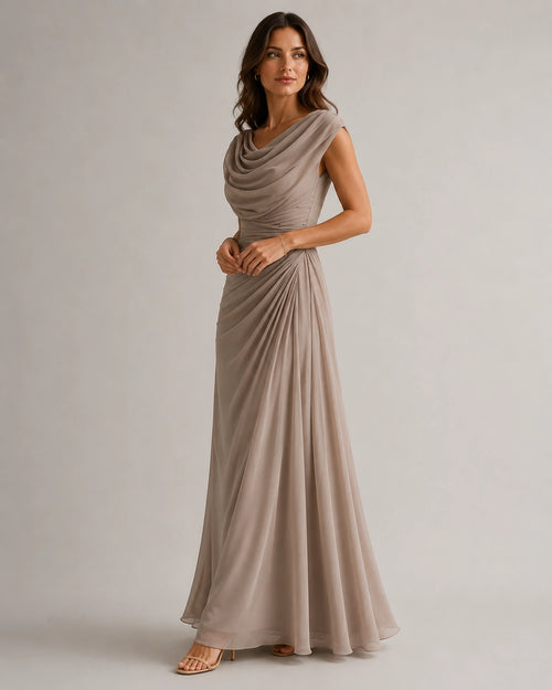 Robe maxi à col drapé froncé pour femmes, invitée de mariage