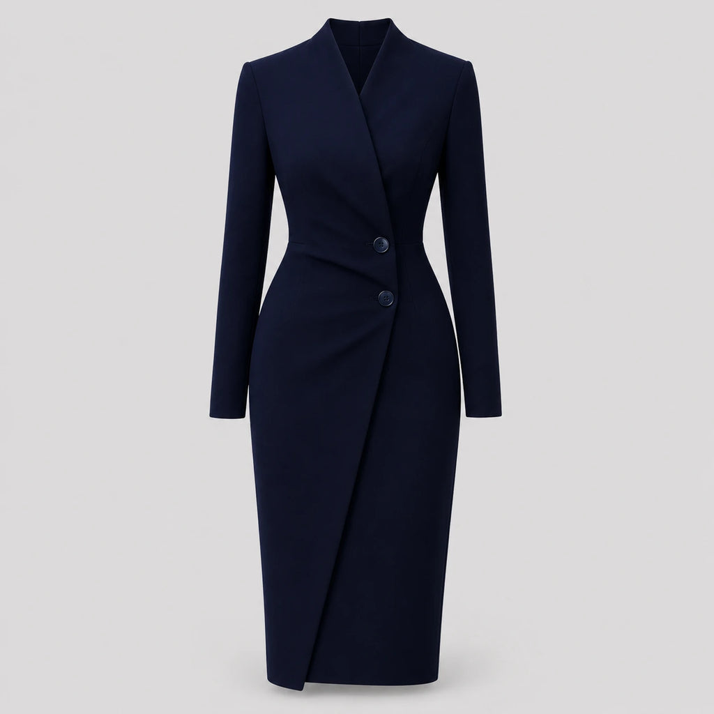 Robe midi enveloppante à manches longues et décolleté en V pour femmes