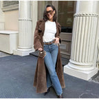 Trench Coat Longline Suede Belted for Autumn