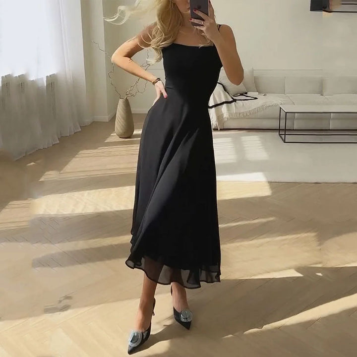 Fitted Square Neck Midi Dress - Black