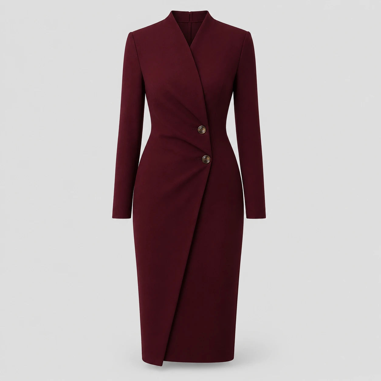 Robe midi enveloppante à manches longues et décolleté en V pour femmes