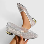 Pointed toe studded ballet flats in silver