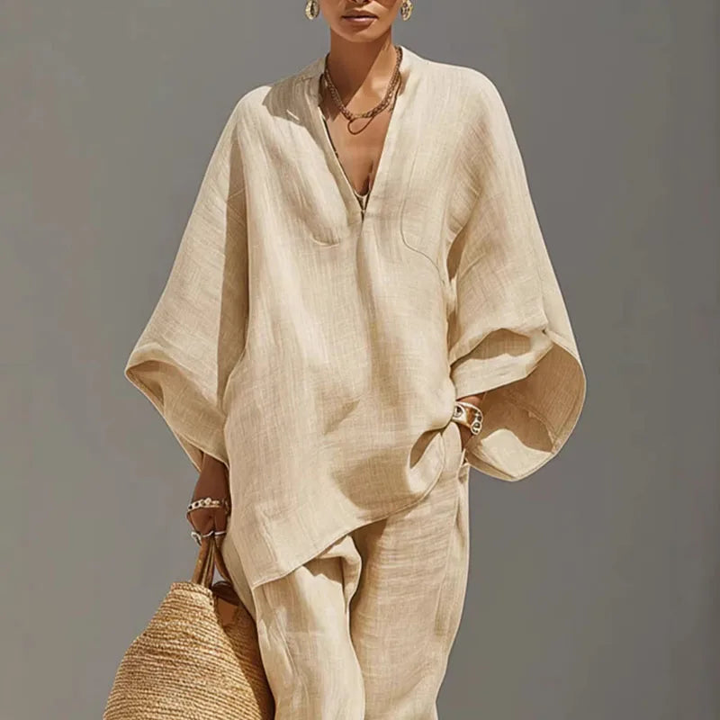 Women's Batwing V-Neck Trouser Set Two-Piece Summer