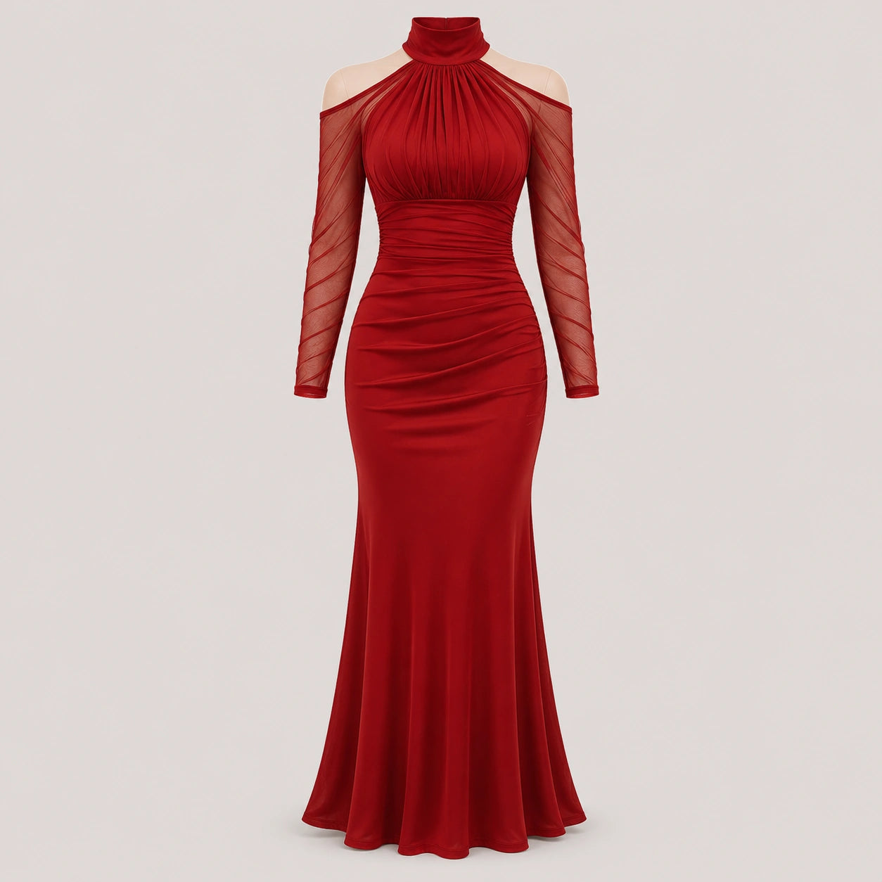 Robe de soirée à col montant froncé pour femmes, épaules dénudées