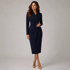 Robe midi enveloppante à manches longues et décolleté en V pour femmes