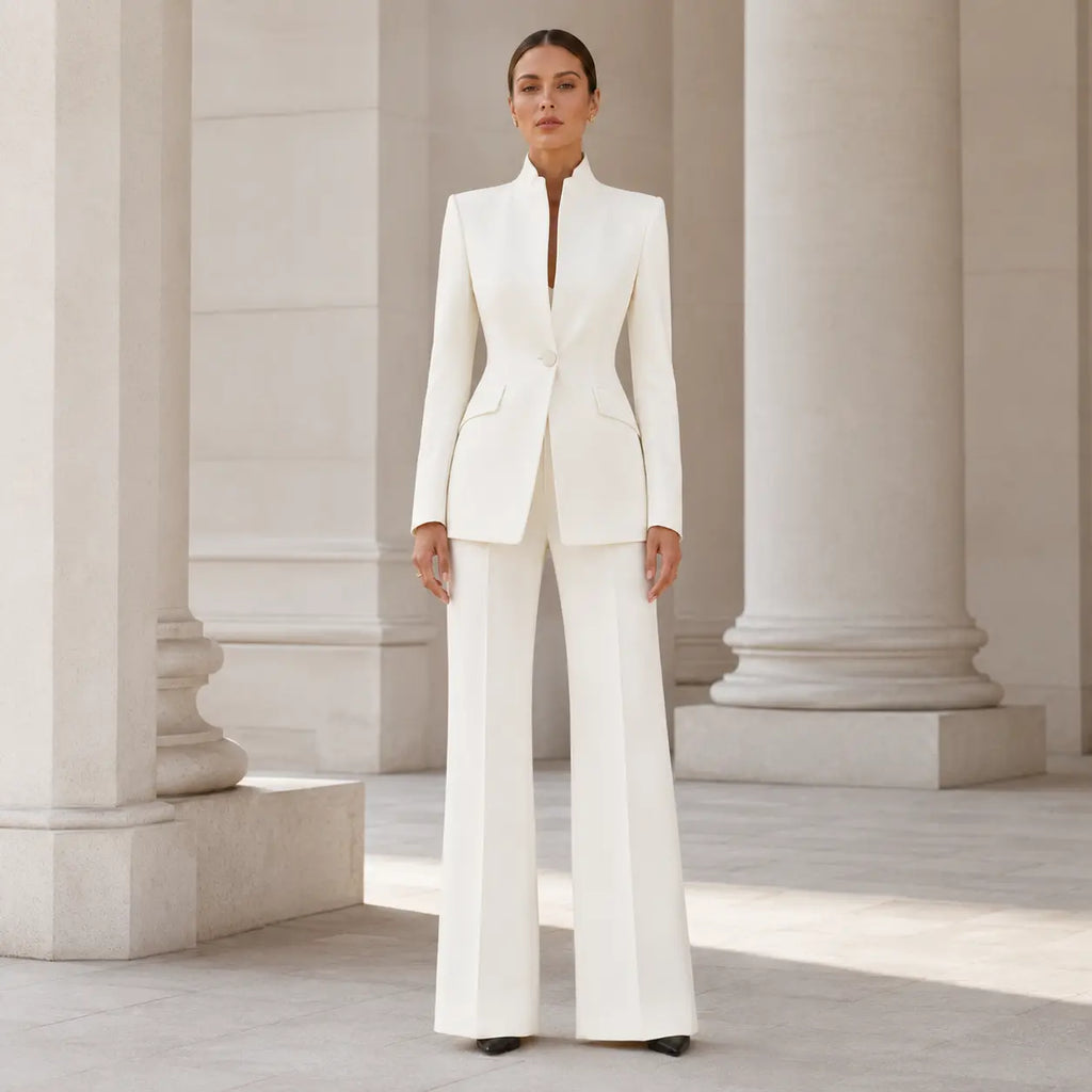Veste à col montant deux pièces pour femmes avec pantalon large