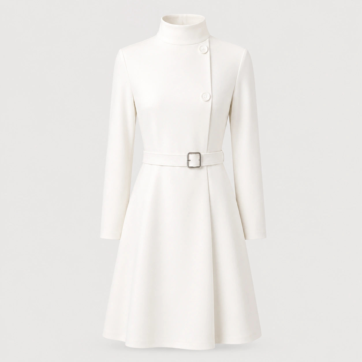 Robe mini élégante ceinturée à col montant et manches longues pour femmes