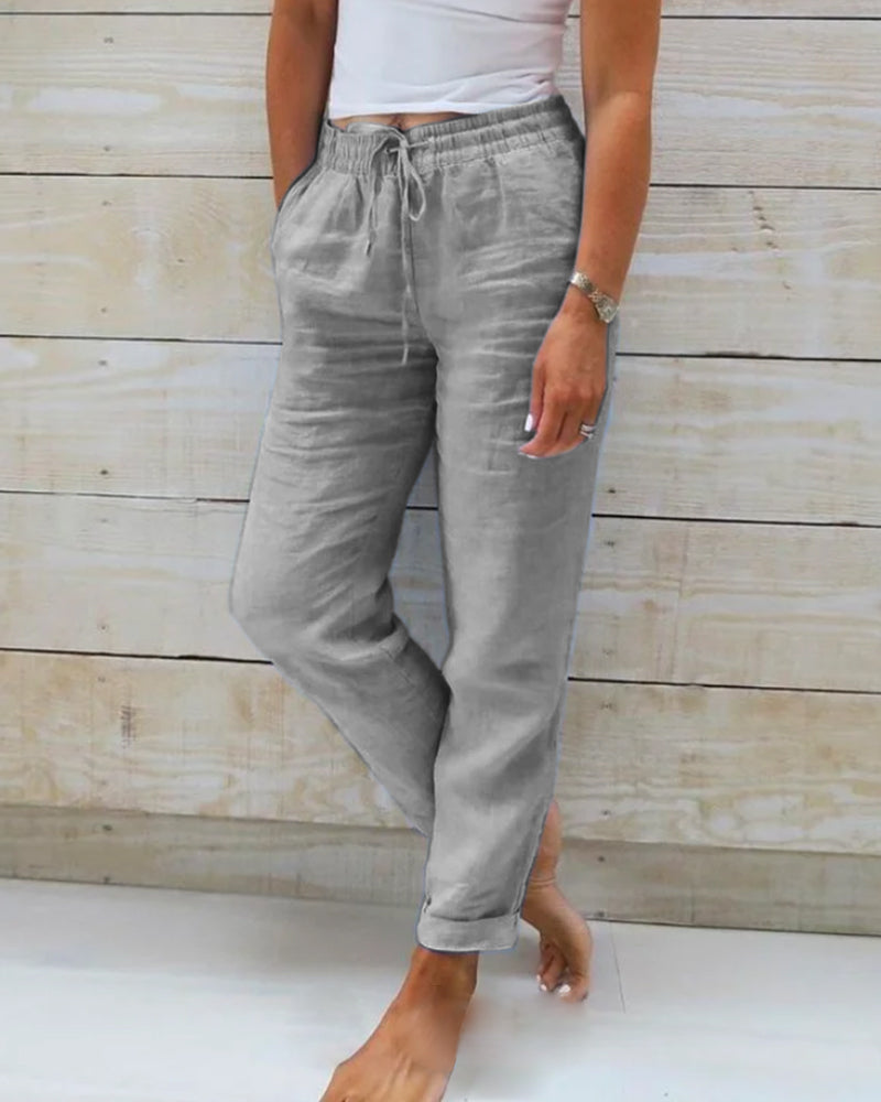 Grey cotton elastic-waist trousers