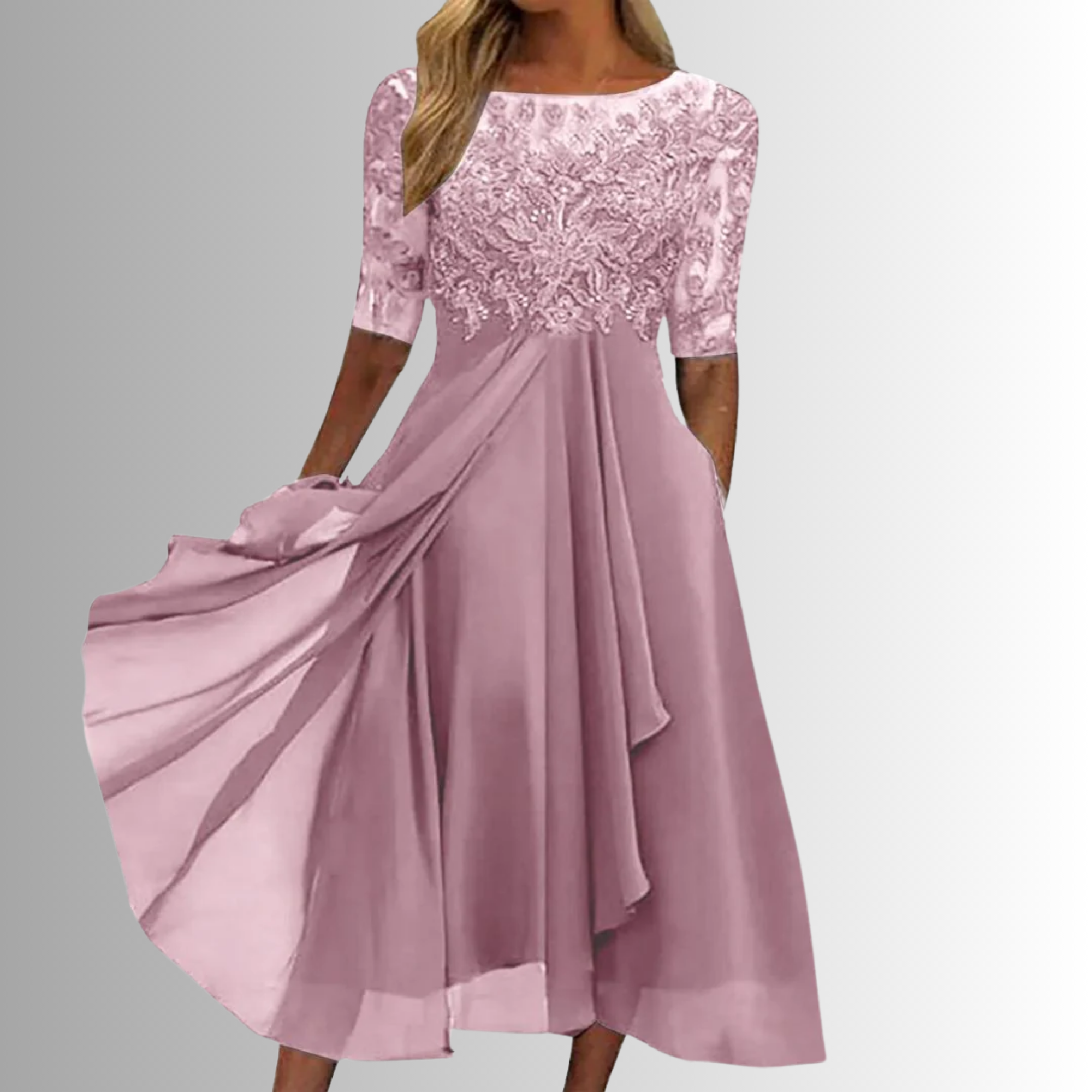 Lace bodice long sleeve maxi dress in pink