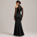 Robe de soirée à col montant froncé pour femmes, épaules dénudées