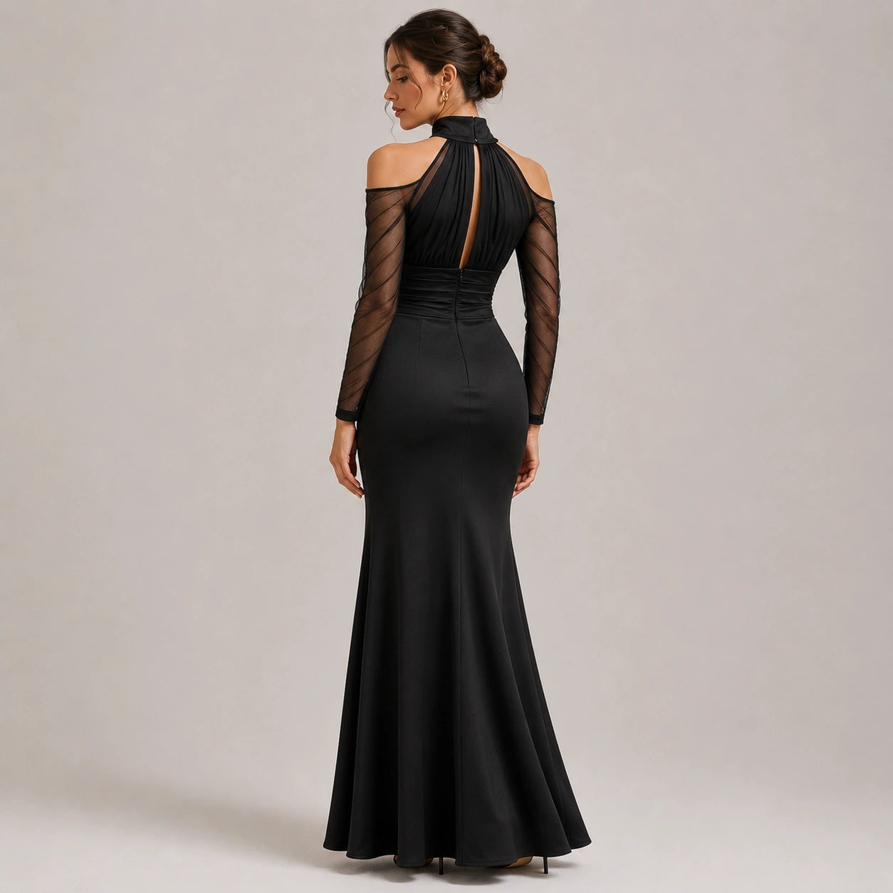 Robe de soirée à col montant froncé pour femmes, épaules dénudées
