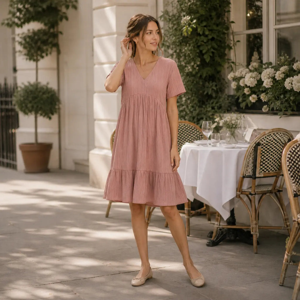 Robe mini à volants pour femmes, décolleté en V, été décontracté