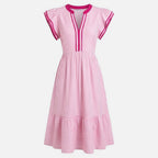 Robe midi à rayures pour femmes, décolleté en V, été décontracté