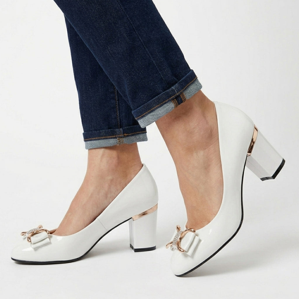 Chaussures de mariage à talon bloc pour femmes avec nœud
