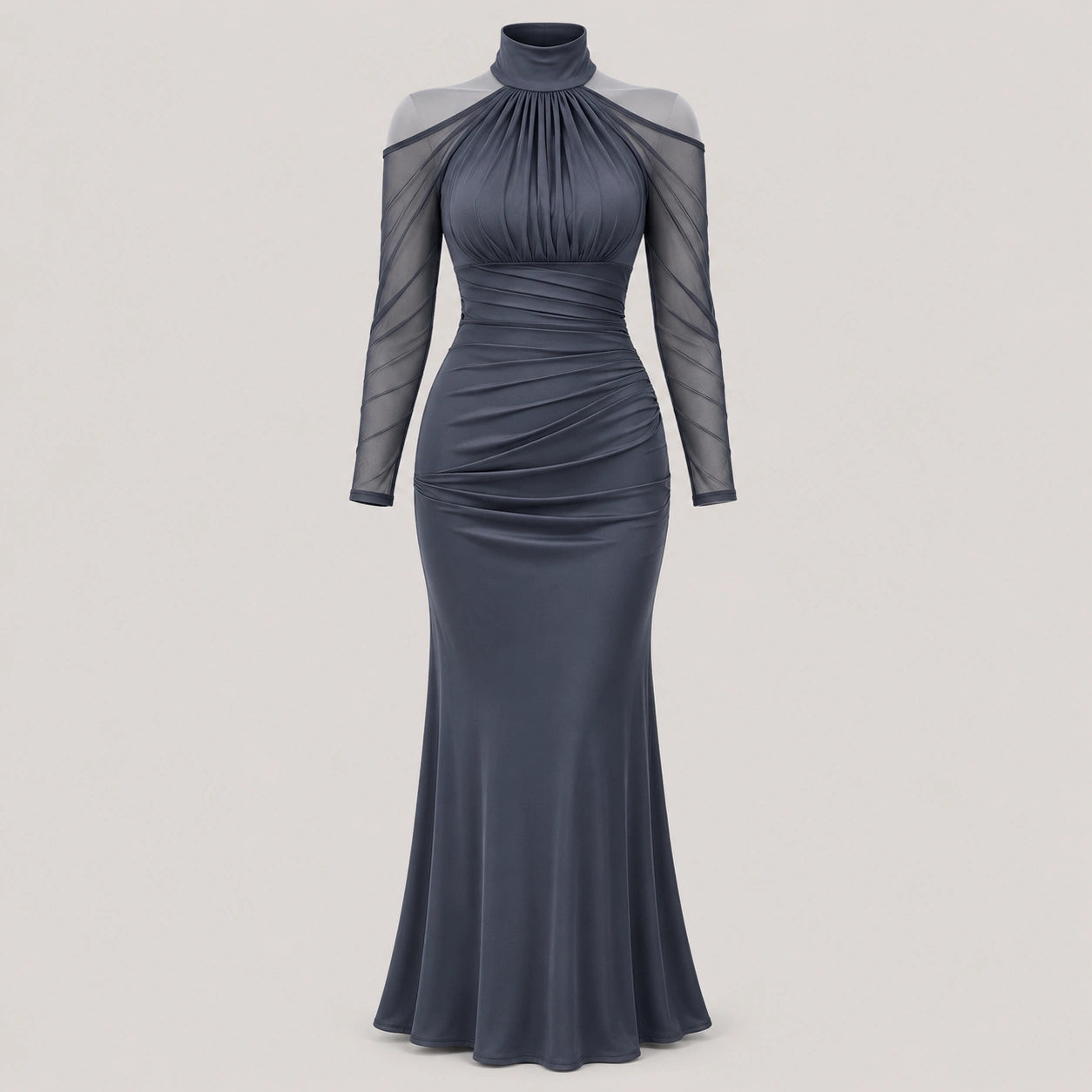 Robe de soirée à col montant froncé pour femmes, épaules dénudées