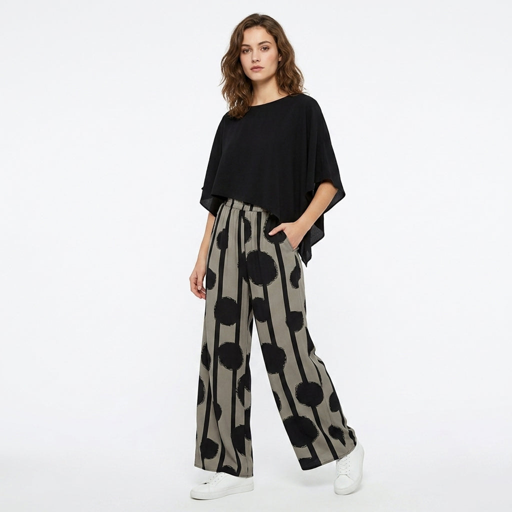 Black Printed Two Piece Trousers Set Women Summer