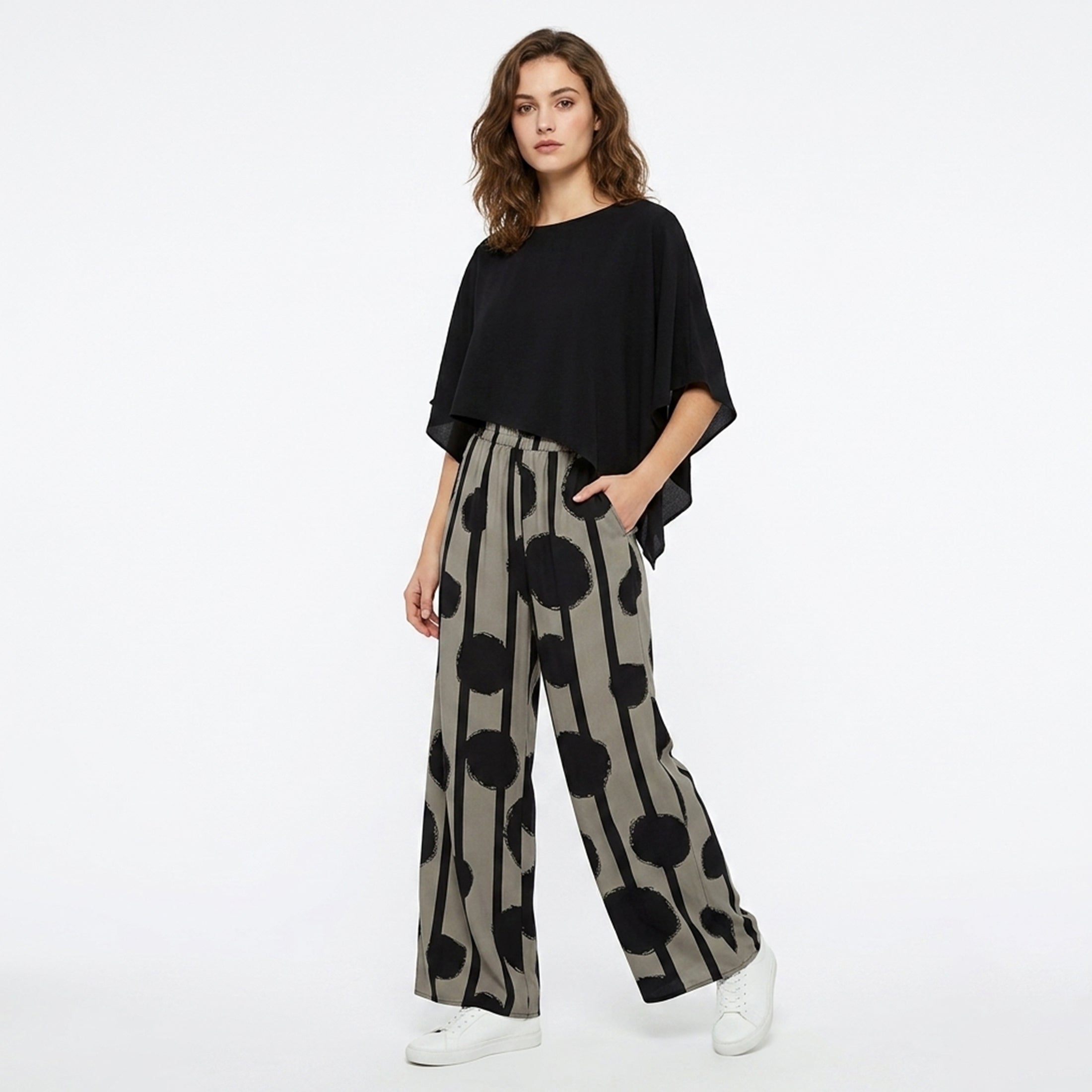 Black Printed Two Piece Trousers Set Women Summer