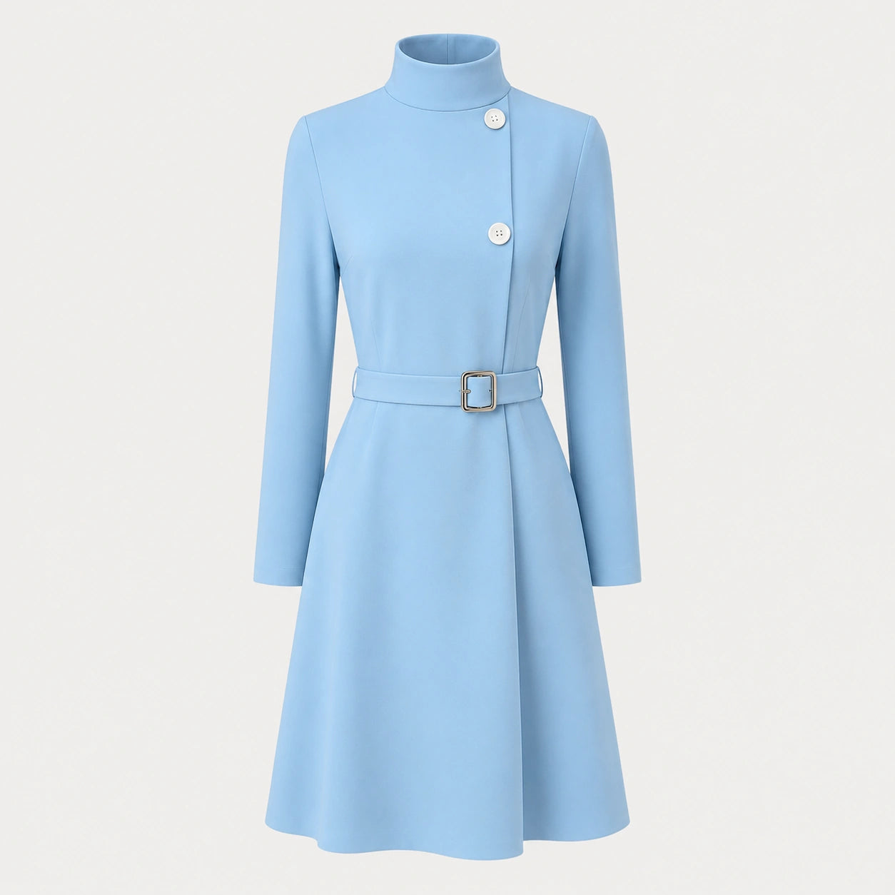 Robe mini élégante ceinturée à col montant et manches longues pour femmes