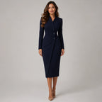 Robe midi enveloppante à manches longues et décolleté en V pour femmes