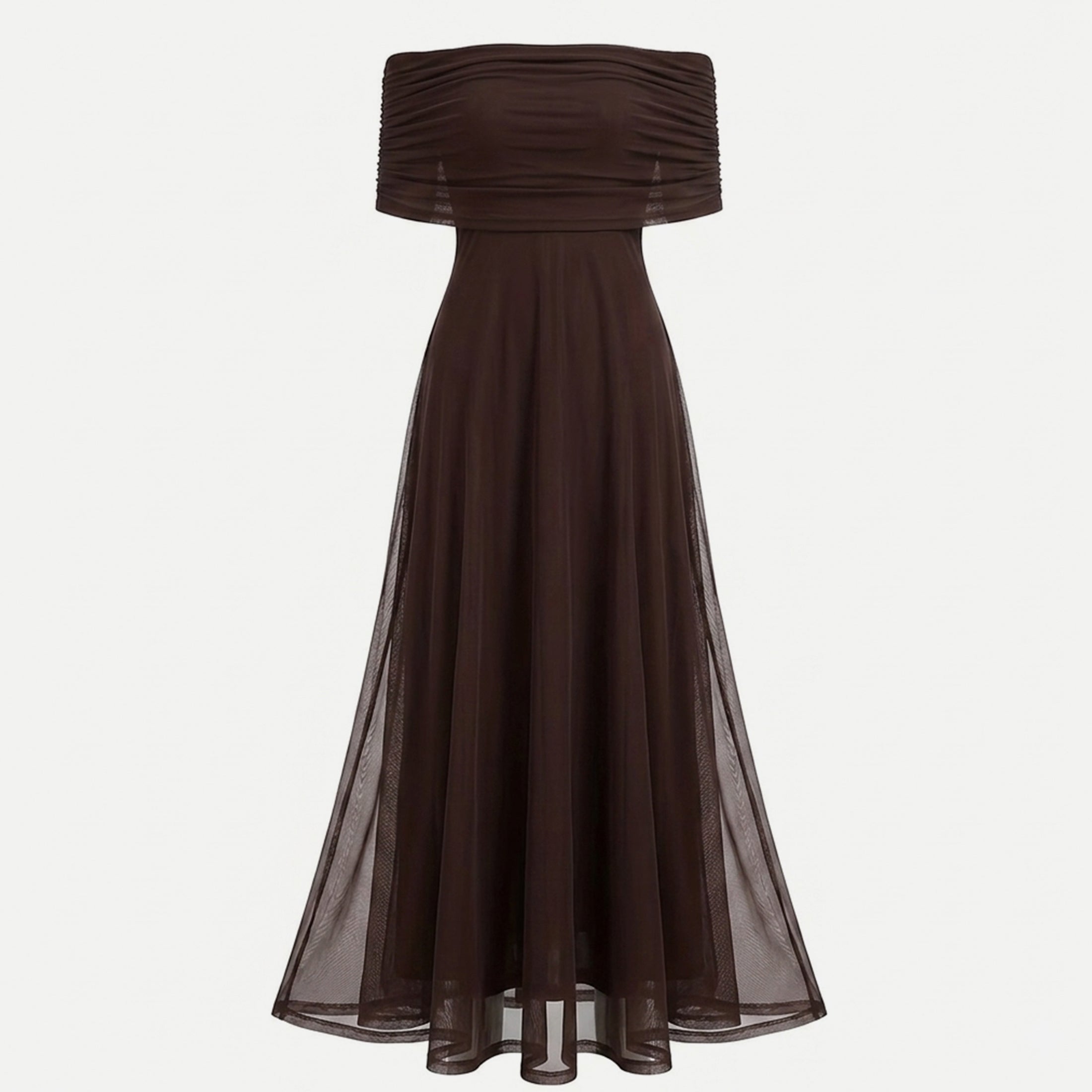 Robe midi froncée à épaules dénudées pour femmes été