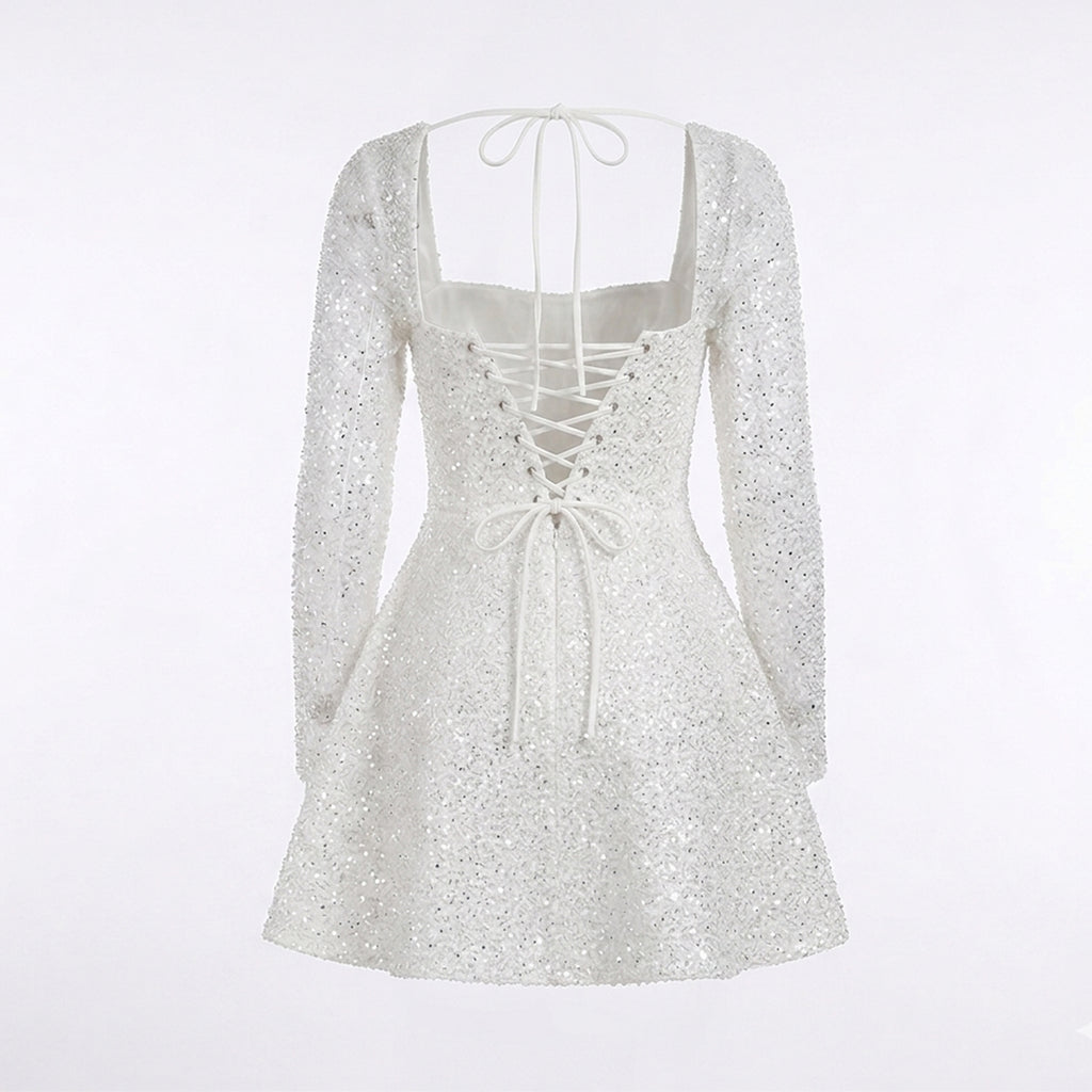Robe mini scintillante à col carré pour femmes