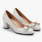 Chaussures de mariage à talon bloc pour femmes avec nœud