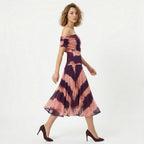 Robe midi froncée à épaules dénudées pour femmes été