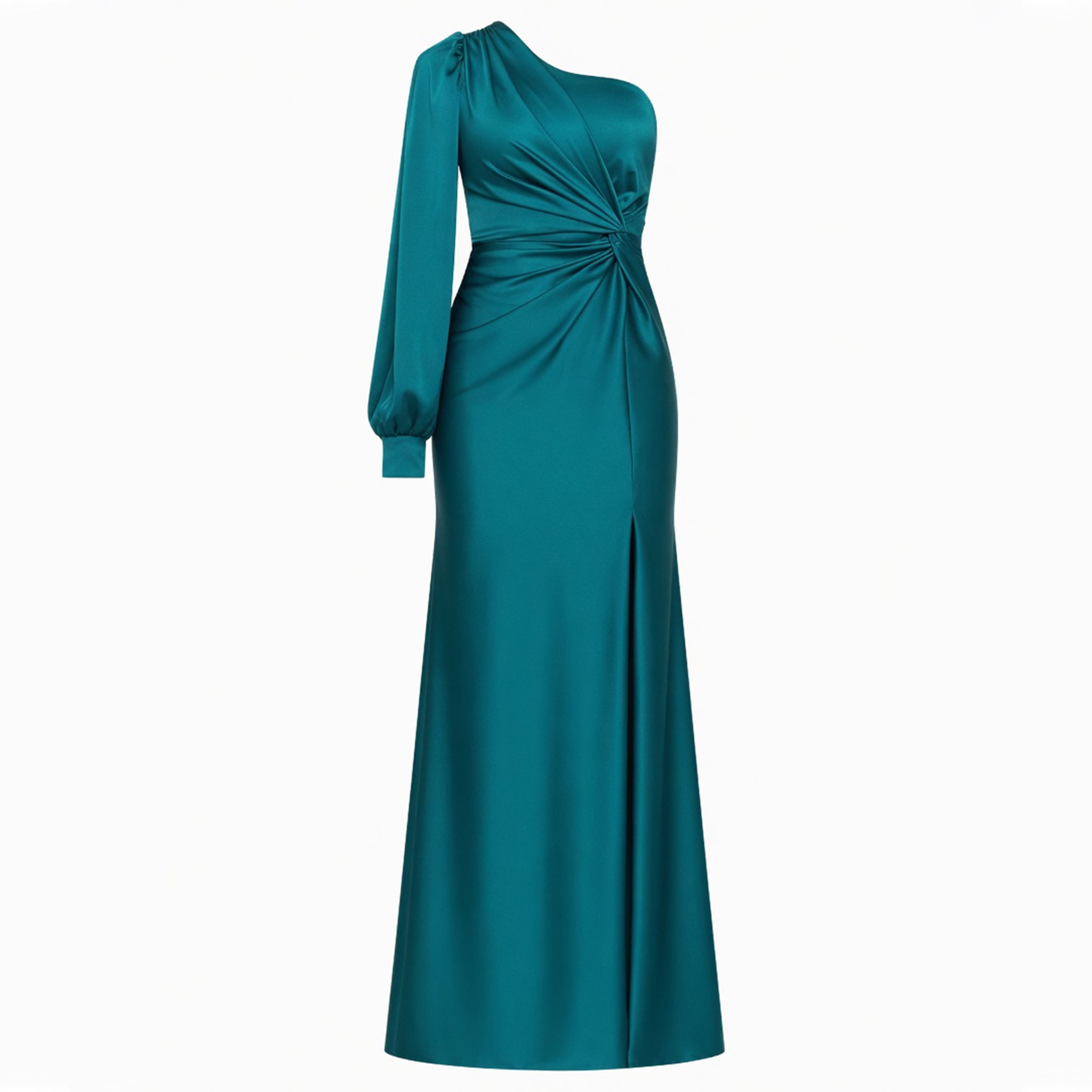 Robe Maxi Satin Épaule Dénudée Fente Invité de Mariage Femme