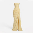Yellow Ruched Maxi Dress Women's Wedding Guest
