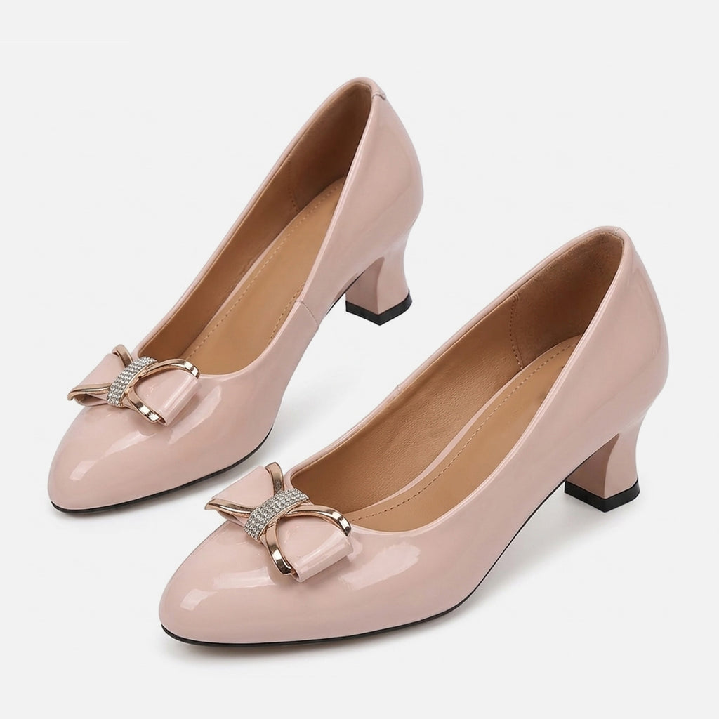 Chaussures à talons carrés en cuir élégantes pour femmes à bout pointu