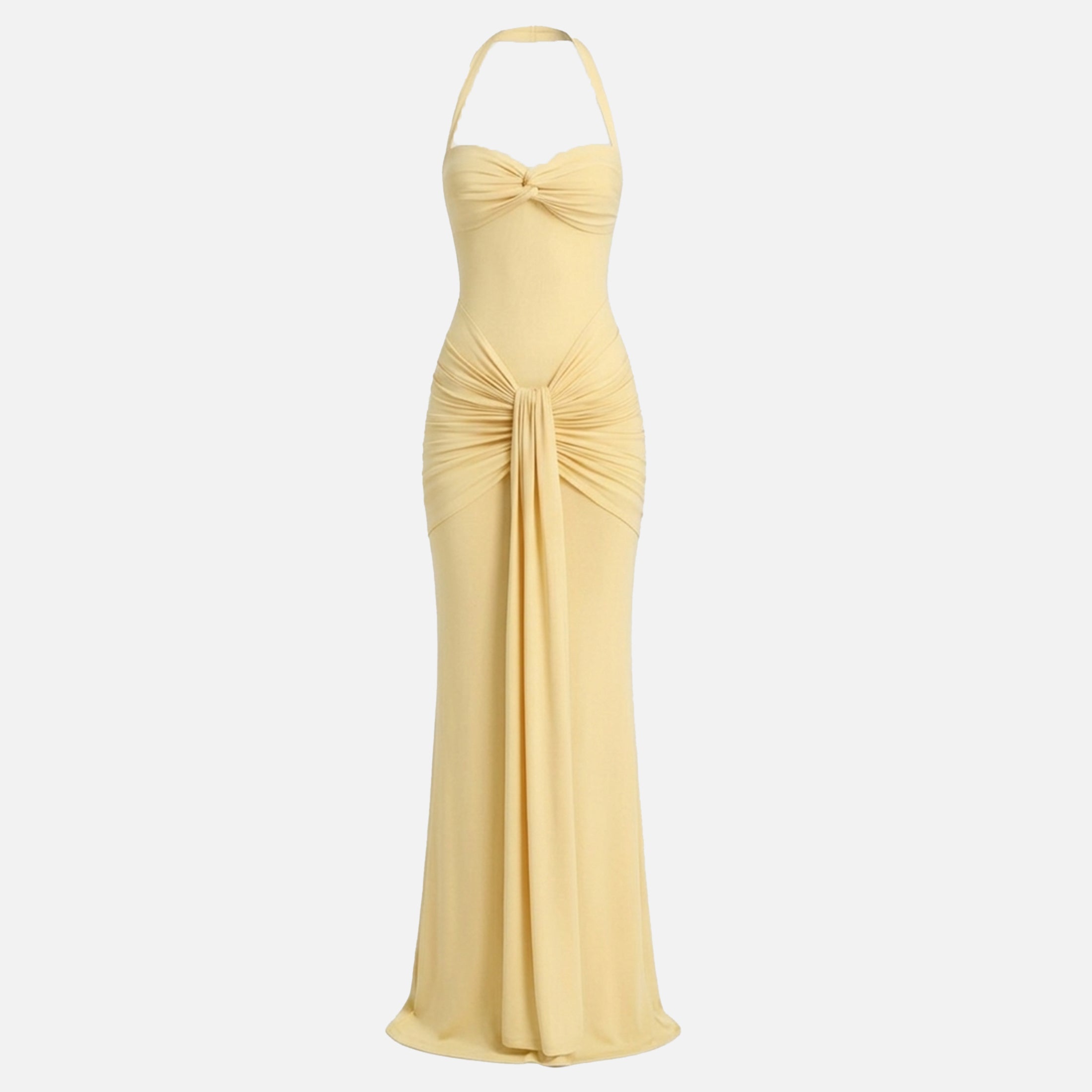 Veloire | Robe Drapée à Col Halter Maxi Chiffon d'Été